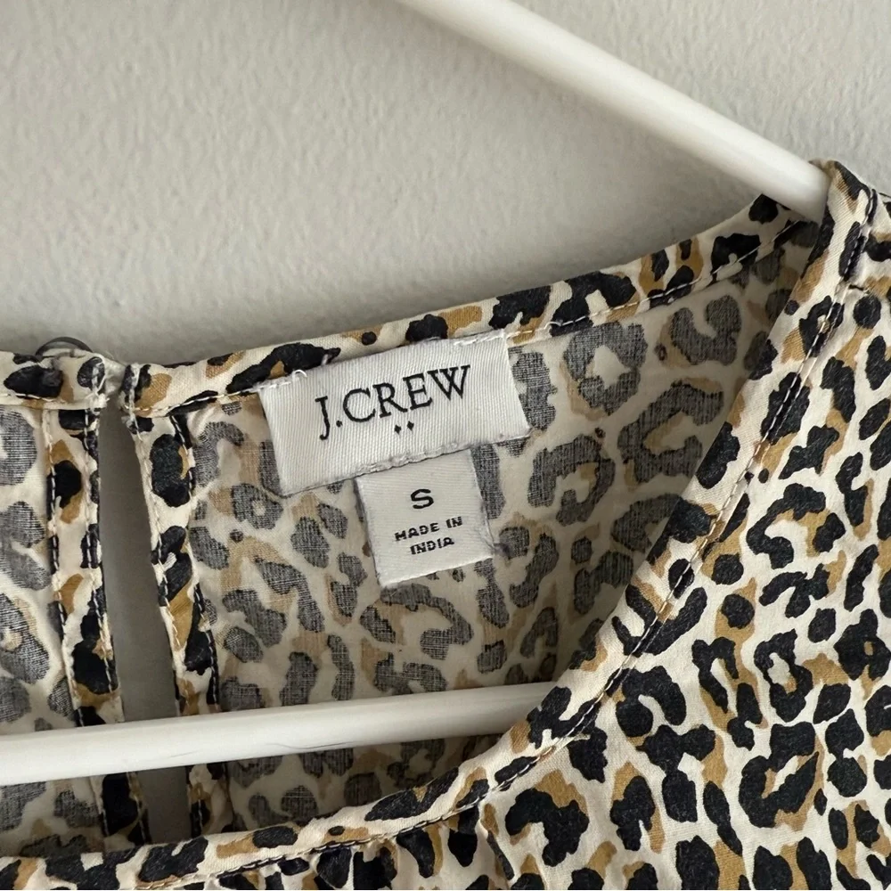 J Crew Leopard puff-sleeve top in stretch cotton poplin